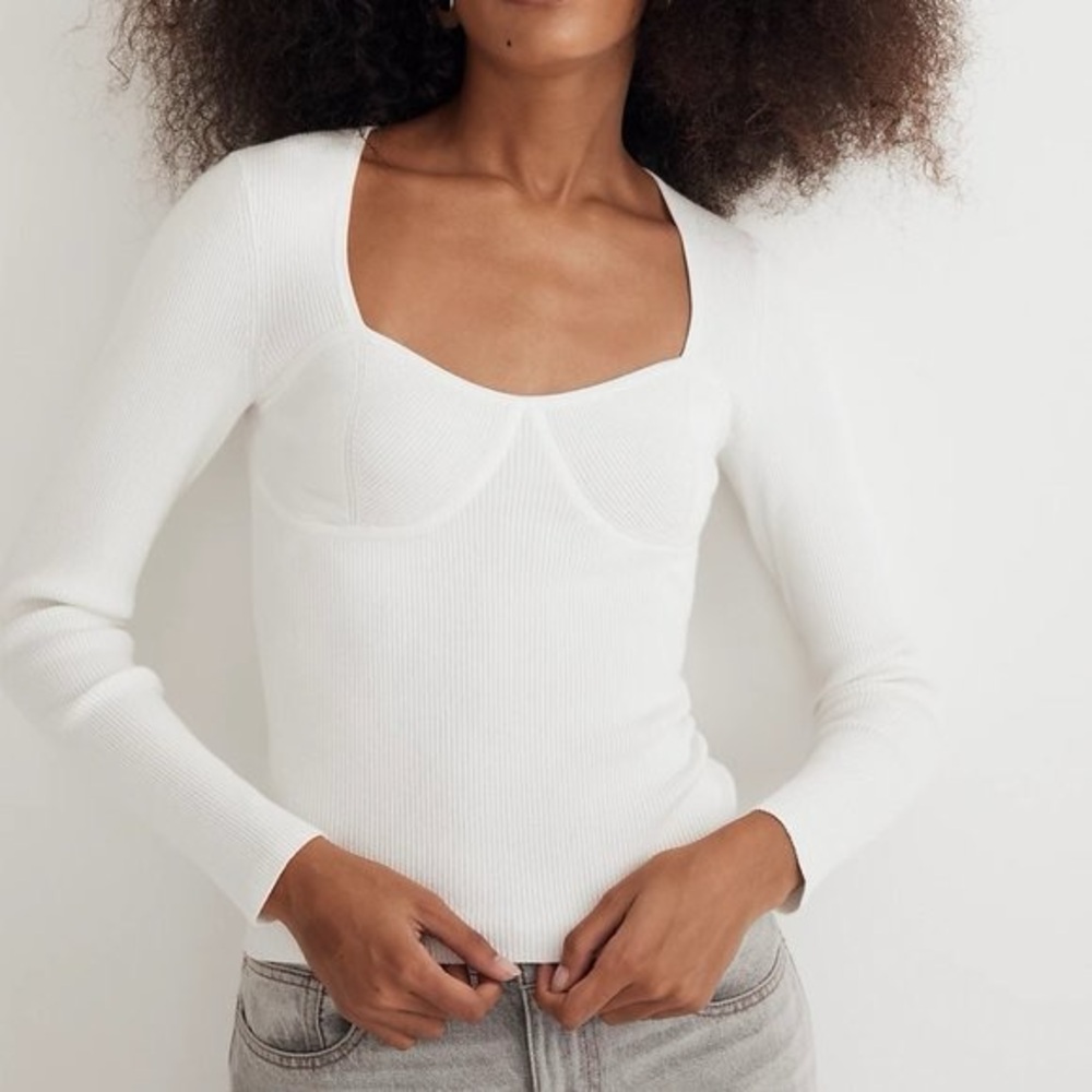 Madewell Long Sleeve Corset Ribbed Sweatheart Sweater